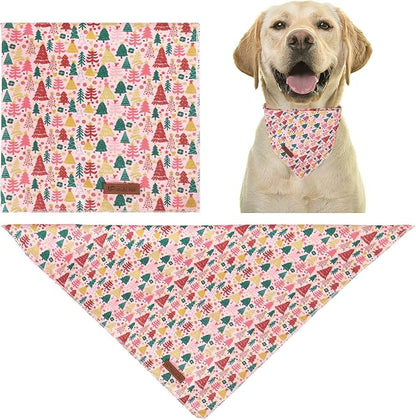 Christmas Dog Bandana–Pink Christmas Tree Triangle Scarf - Image 5