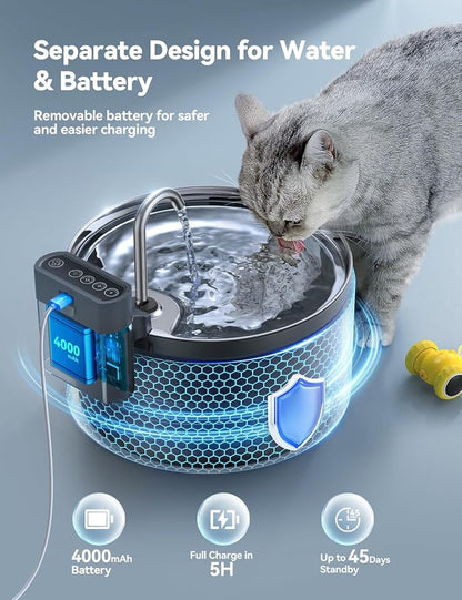 Wireless Cat Water Fountain FEELNEEDY 4000mAh Battery Operated Cat Fountain - Image 6