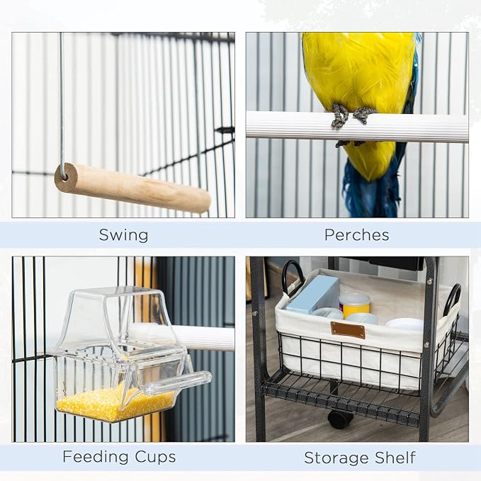 Pawhut 45-inch Metal Indoor Bird Cage, Parrot Cage, Bird Aviary - Image 6