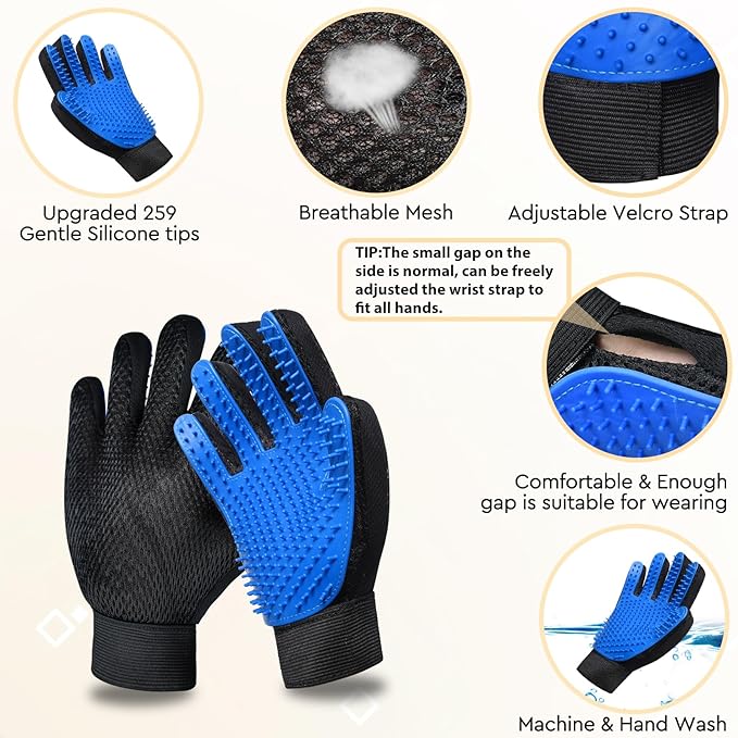 GJEASE Cat Grooming Glove Brush, Pet Hair Remover Tool, Reusable Dog Hair Fur - Image 5