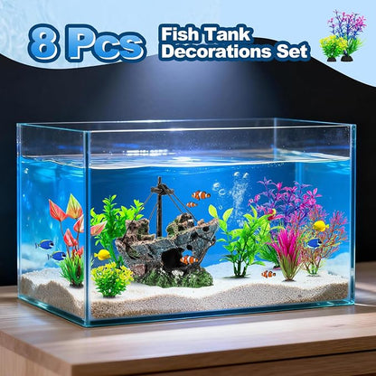 8Pcs Fish Tank Decorations Set Sunken Ship Decoration, Resin Material Fish Tank - Image 5