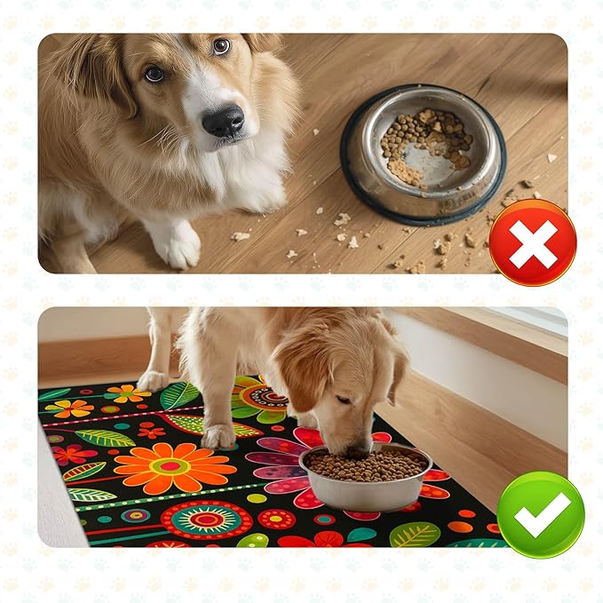 Vibrant Flower Pattern Pet Food Mat Spill-Proof Pet Feeding Mats - Image 7