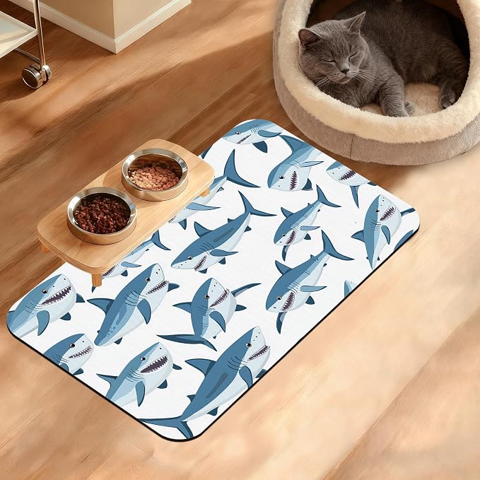 Shark Dog Food Mat, Wild Fish Absorbent Pet Feeding Mat by Unknown