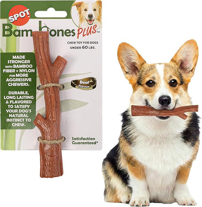 SPOT Bam-Bones Plus Branch -Bamboo Fiber & Nylon, Durable Long Lasting Dog Chew by SPOT