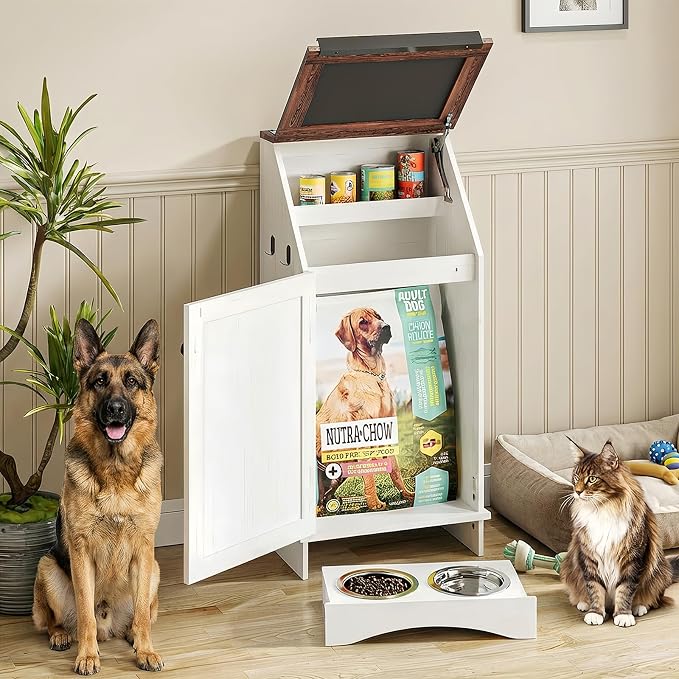 Dog Food Feeding Station with Storage, Pet Food Storage Cabinet with Bowls and - Image 7