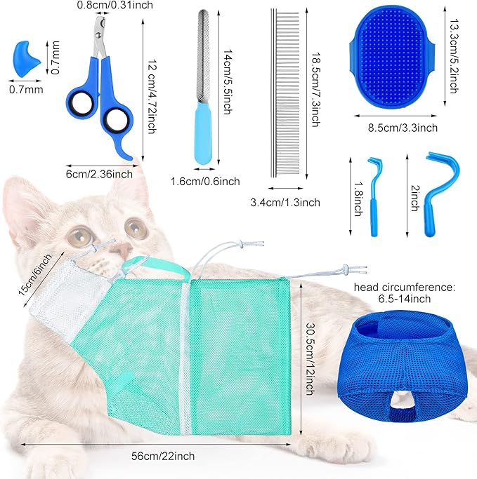 9 Pcs Cat Bathing Bag Set Cat Shower Bag Anti Bite and Scratch - Image 3