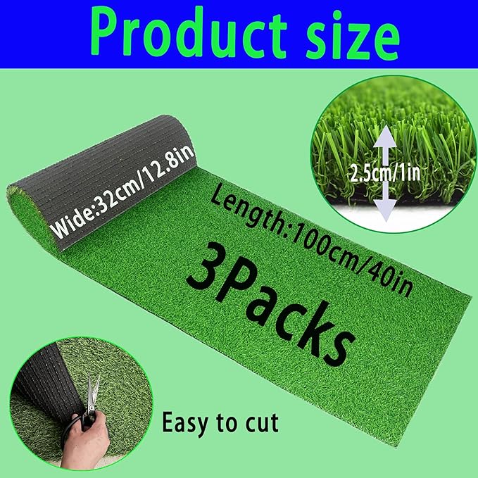 Artificial Grass，3 Rolls 12.8 x 40x1in, Rug Realistic Indoor Outdoor Rug - Image 2