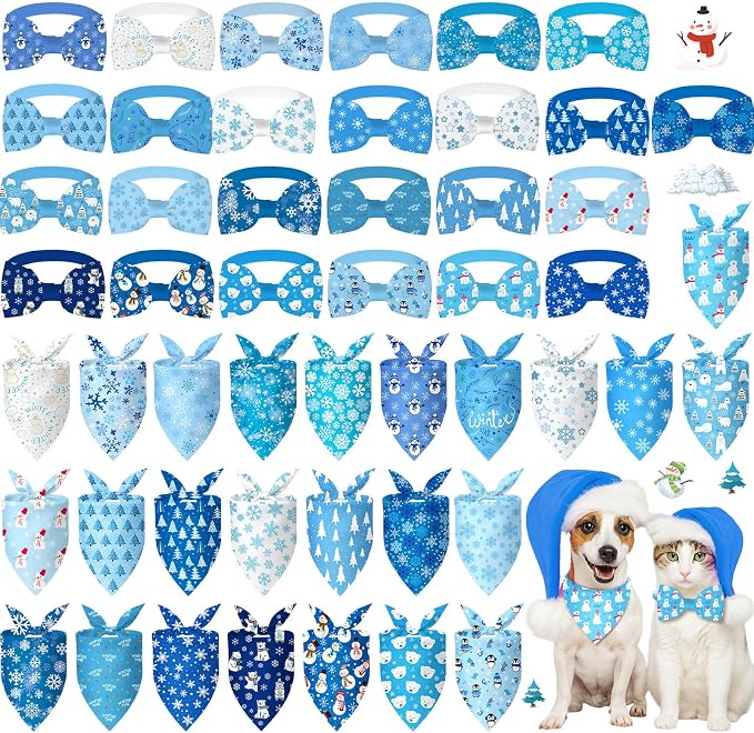 Sanwuta 50 Pcs Winter Dog Bandanas Bulk and Charm Collar Bow Ties Set 25 by Sanwuta