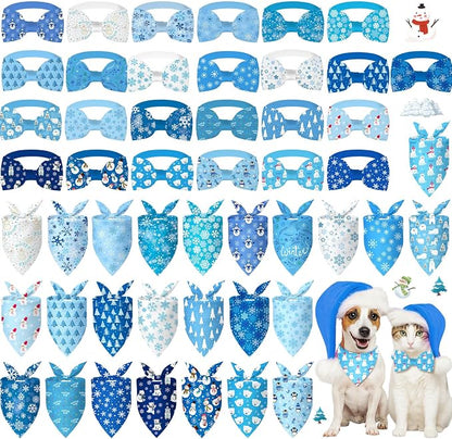 Sanwuta 50 Pcs Winter Dog Bandanas Bulk and Charm Collar Bow Ties Set 25 by Sanwuta