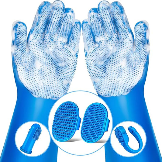 6PCS Pet Grooming Kit for Dogs, Cats and Horses | Dog Washing Gloves | Dog Bath by Augwind