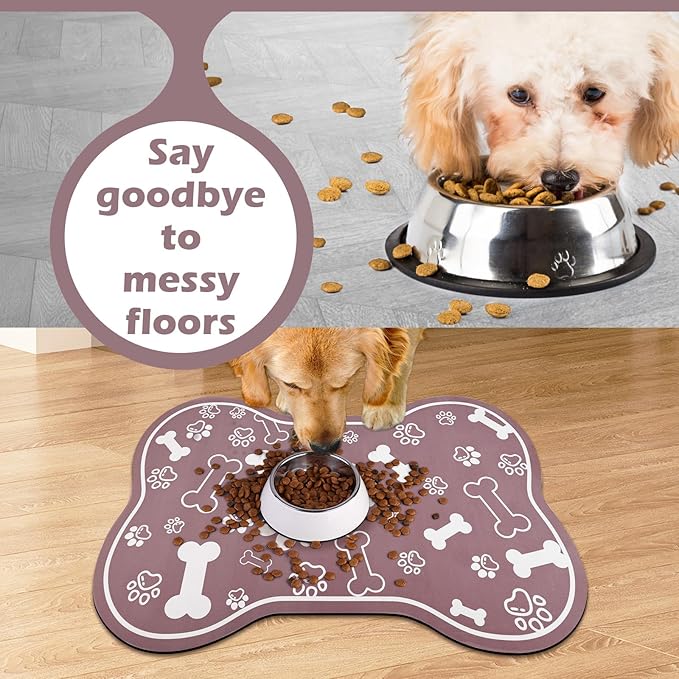 Dog Cat Mat for Food and Water, Rapid Absorbent Pet Feeding Mat, Bone Shaped - Image 4