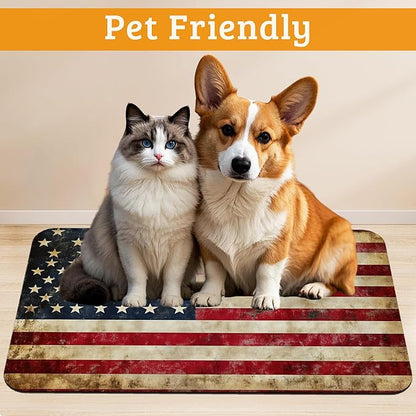 Retro Flag Dog Cat Food Mat, Absorbent Waterproof Placemat - Image 2