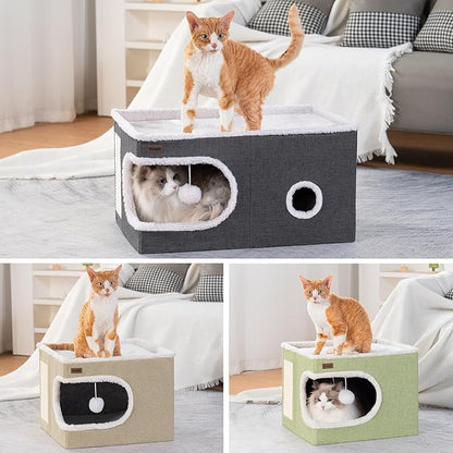 Cat Bed for Indoor Cats Cube House, Covered Cat Cave Beds & Furniture - Image 3