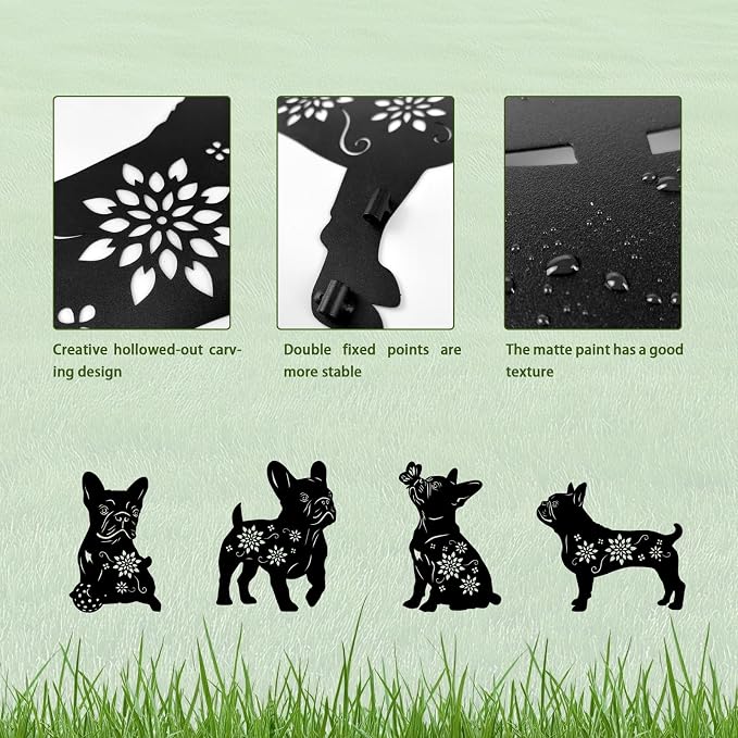 4 Pack Bulldog Metal Garden Decorative Stakes, Weather Proof Puppy Silhouette - Image 5