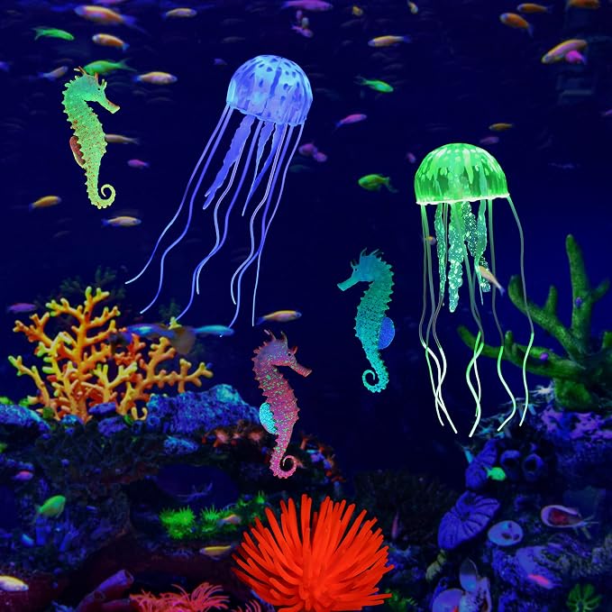 Lpraer 6 Pieces Glow Aquarium Ornaments Artificial Glow Floating Jellyfish by Lpraer