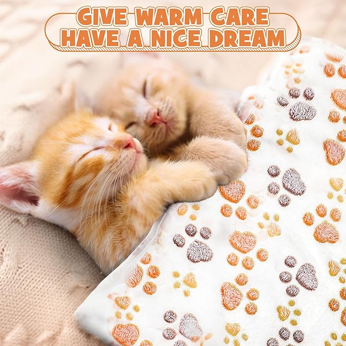 Tegeme 12 Pcs Pet Blankets Soft Fluffy Fleece Dog Cat Warm Paw Print Pattern - Image 6