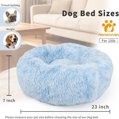 Calming Donut Dogs Beds for Small Dogs Washable, 23inch Plush Round Pet Bed for - Image 2