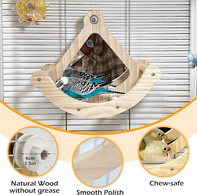 Bird Perch Toy with Mirror for Cage, Interactive Rocking Parakeet Toys and - Image 5