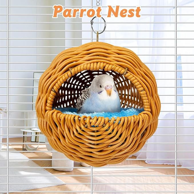 BNOSDM Rattan Bird Nest Parrot Nesting House Parakeet Hanging Swing Soft - Image 5