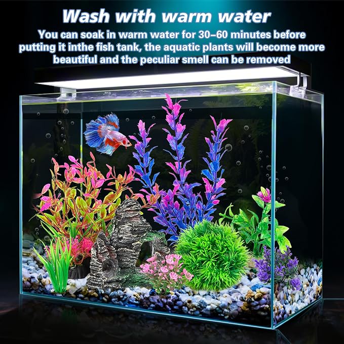 Ameliade Aquarium Artificial Plastic Plants Decorations and Rock Cave Decor Set - Image 3
