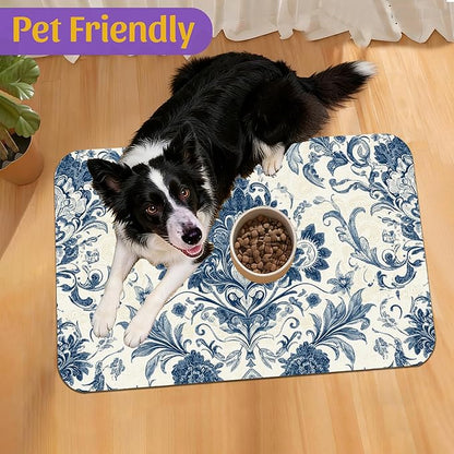 Vintage Floral Paisley Pet Feeding Mat, Absorbent Dog Cat Bowl Pad, Quick Dry - Image 7