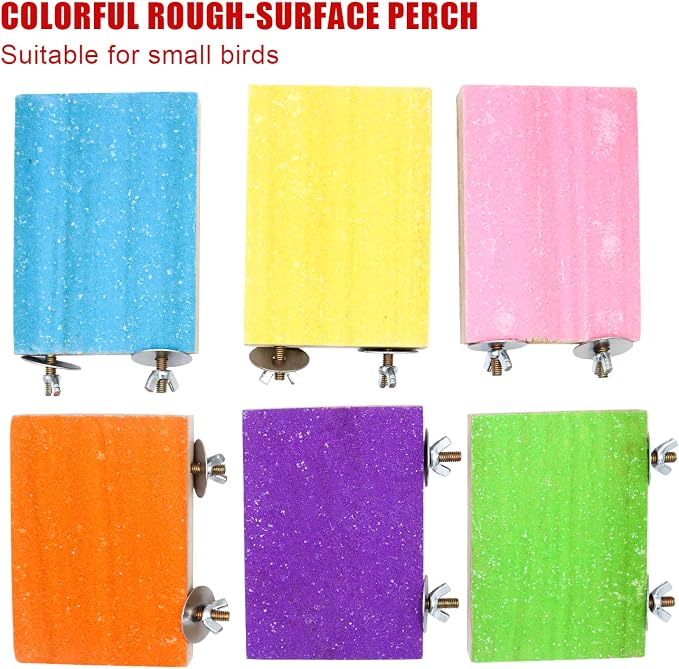 7 Pcs Bird Perch Stand Toy, Wood Parrot Stand Platform Colorful Sand Paw - Image 7