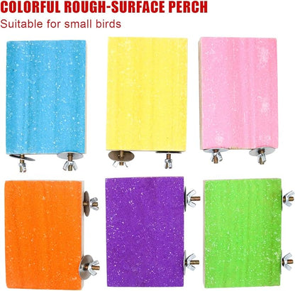 7 Pcs Bird Perch Stand Toy, Wood Parrot Stand Platform Colorful Sand Paw - Image 7