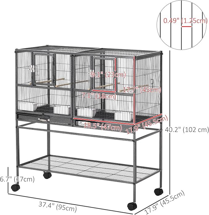PawHut Divided Breeder Bird Cage - Image 7