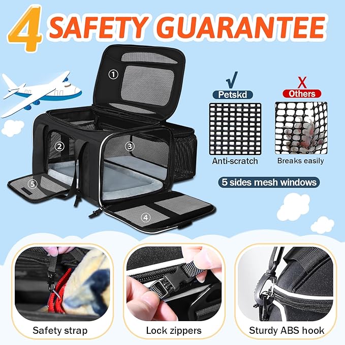 Petskd Top and Side Expandable Pet Carrier 18x13x9.5 Inches Southwest Airline - Image 5