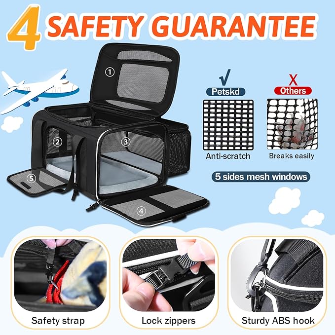 Petskd Top and Side Expandable Pet Carrier 17x11x9.5 Inches Alaska Airline - Image 5