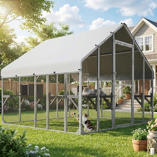 DWVO 94 Inch Catio Outdoor Cat Enclosure, Large Outdoor Cat House by DWVO
