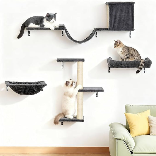 Heavy Duty Cat Wall Shelves for Indoor Cats Large Adult, 5-in-1 Wall-Mounted by Aechonow