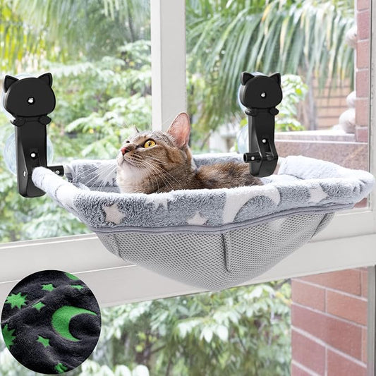 Cat Window Perch Cordless, Glow in The Dark & Stable Cat Beds- Breathable by JUNSPOW
