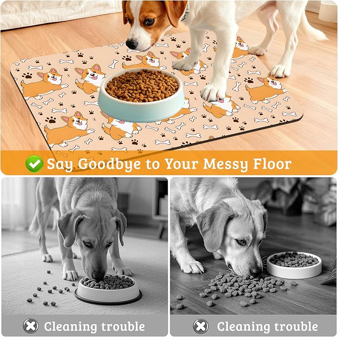 Corgi Feeding Mat, Cute Dogs Absorbent Quick-Dry Cat Dog Food and Water Bowl - Image 4