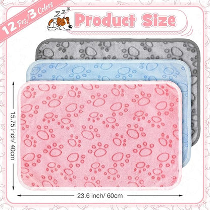 Tegeme 12 Pcs Pet Blankets Soft Fluffy Fleece Dog Cat Warm Paw Print Pattern - Image 2