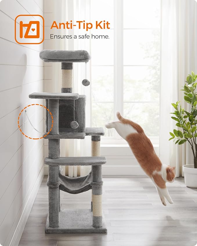 Feandrea Cat Tree, 55.1-Inch Cat Tower, Plush Multi-Level Condo - Image 8