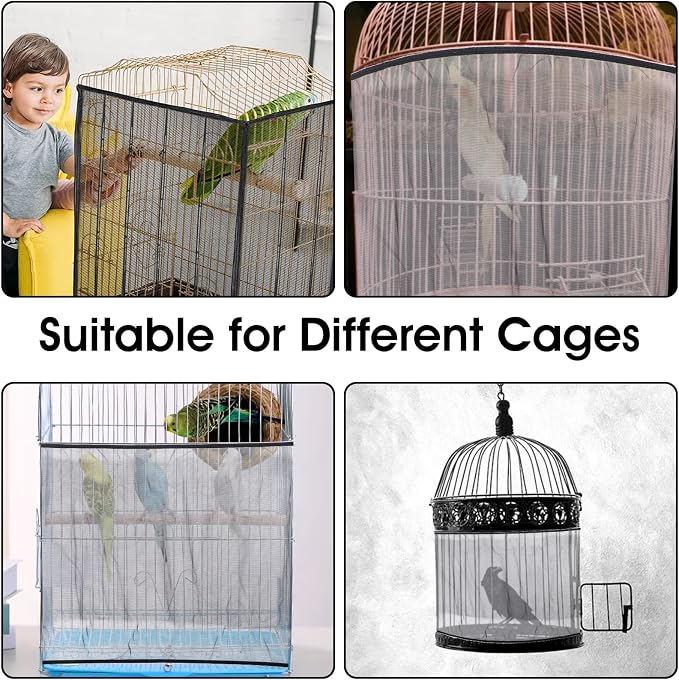 2PCS Bird Cage Seed Catcher, Nylon Adjustable Elastic Bird Cage Net Cover Skirt - Image 5