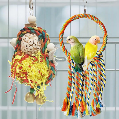 Bird Hoop Swing and Parakeet Toys, Natural Sola Balls and Shredding Hanging Toy - Image 2
