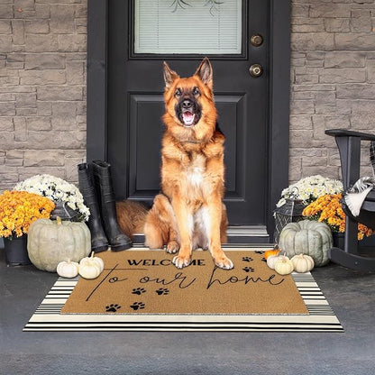 Tinideya 2 Pcs Pet Theme Door Mat Paw Welcome Non Slip Coir Mats Dog Cat Floor - Image 5