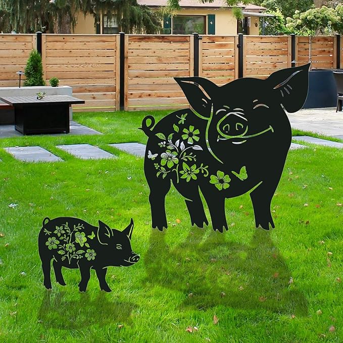 Pig Metal Garden Stakes Yard Decor, Lawn Ornaments, Outdoor Yard Art - Image 6