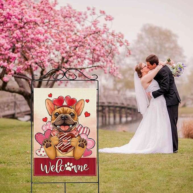 Artofy Welcome Valentines Day French Bulldog Dog Large Decorative House Flag - Image 5