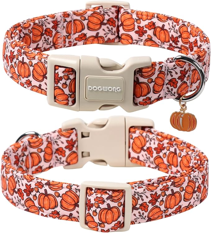 DOGWONG Pumpkin Dog Collar- Cute Pink Fall Dog Collars Adjustable Maple Fall - Image 2