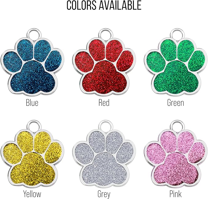 Paw Shape Dog ID Tag Stainless Steel Custom Laser Engraved, Cute Bling Glitter - Image 4