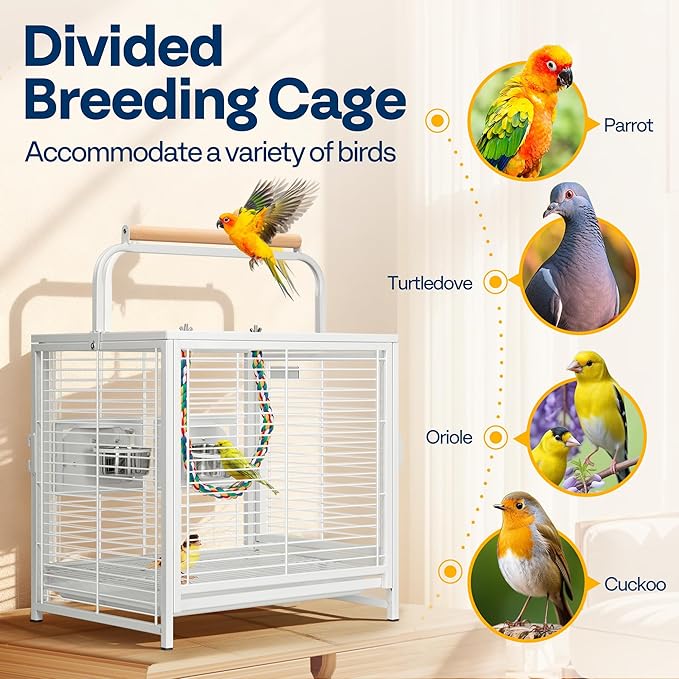 VIVOHOME 19 Inch Wrought Iron Bird Travel Carrier Cage - Image 6