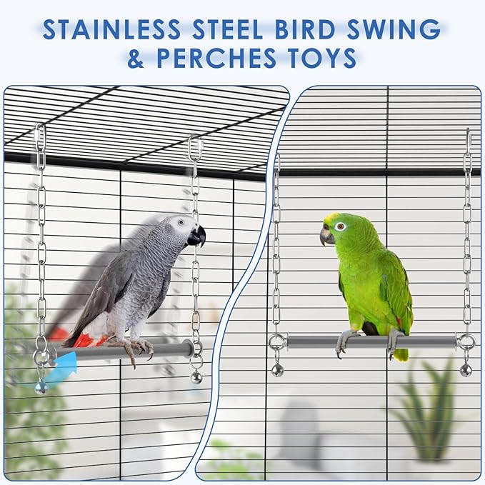 Stainless Steel Large Bird Swing, Hanging Heavy Duty Parrot Swings Perches - Image 3