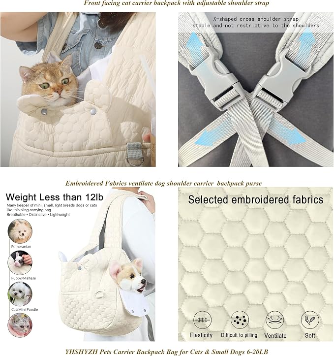 Dog Backpack Carrier for Small Dogs, Cat Carrier Sling, Front Facing Pets Chest - Image 8