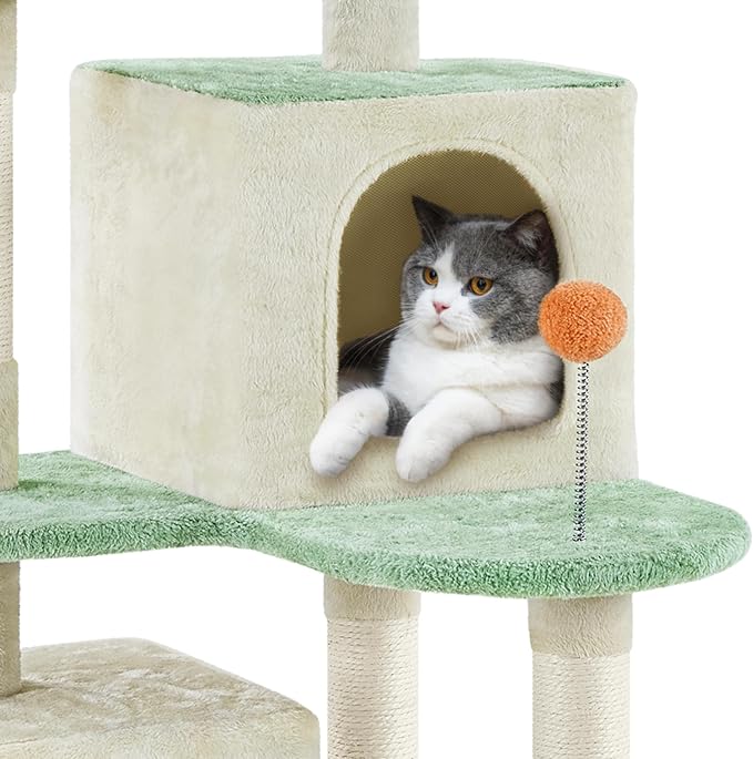 Yaheetech 57.5in Cat Tree Tower, Scratching Posts, 2 Condos and Dangling Balls - Image 9