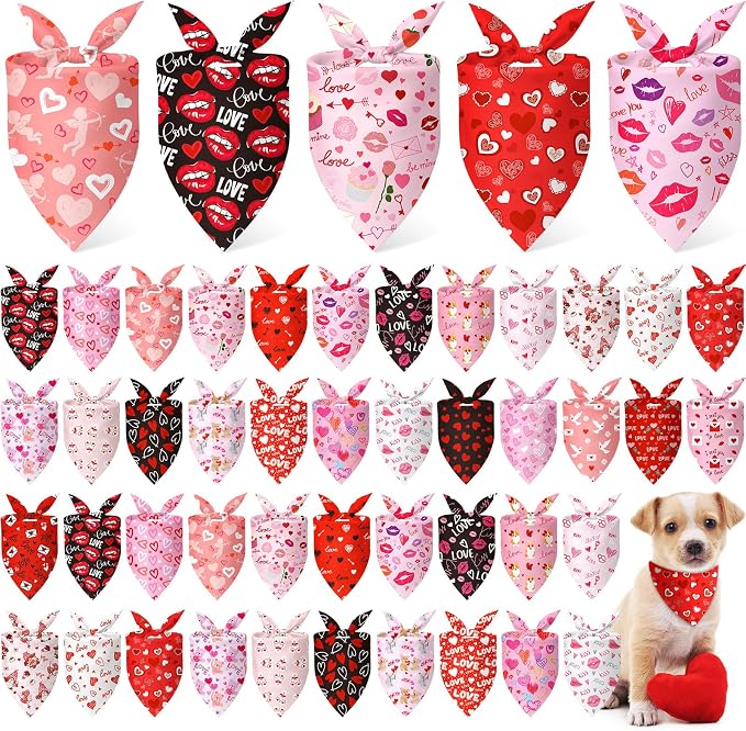 Abbylike 50 Pcs Valentines Day Dog Bandanas Bulk Red and Pink Bandanas by Abbylike