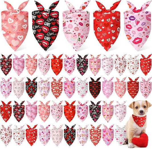 Abbylike 50 Pcs Valentines Day Dog Bandanas Bulk Red and Pink Bandanas by Abbylike