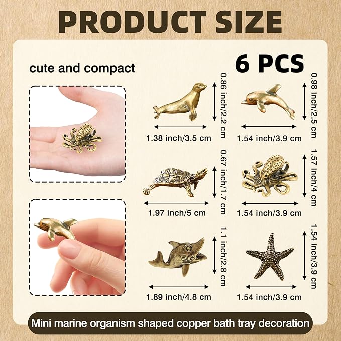 6 Pcs Copper Bath Disks Ornaments Mini Ocean Animal Shape– Starfish Turtle - Image 6